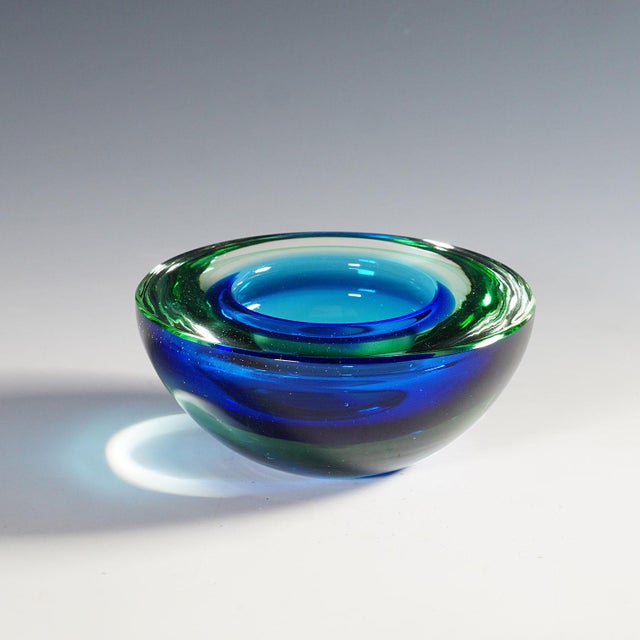 Mid-Century Modern Archimede Seguso Geode Bowl in Green and Blue, Murano Italy Ca. 1950s For Sale - Image 3 of 4