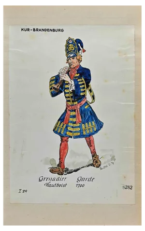 Herbert Knotel, Grenadier Guards in Kur-Brandenburg in 1700, Ink & Watercolor Drawing, 1940s