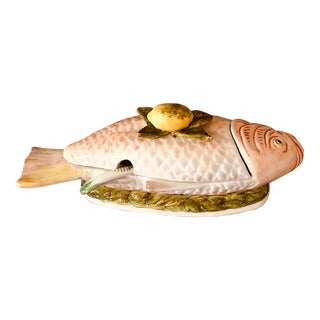 1940s Majolica Italian Fish Sauce Tureen For Sale