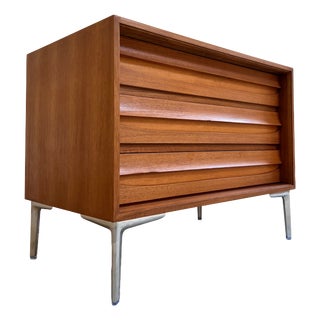 Chest of Drawers in Walnut with New Chrome Feet For Sale