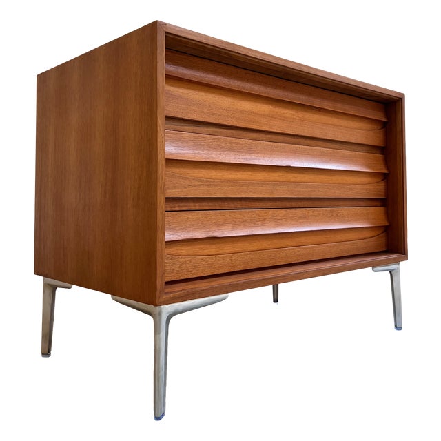 Chest of Drawers in Walnut with New Chrome Feet For Sale