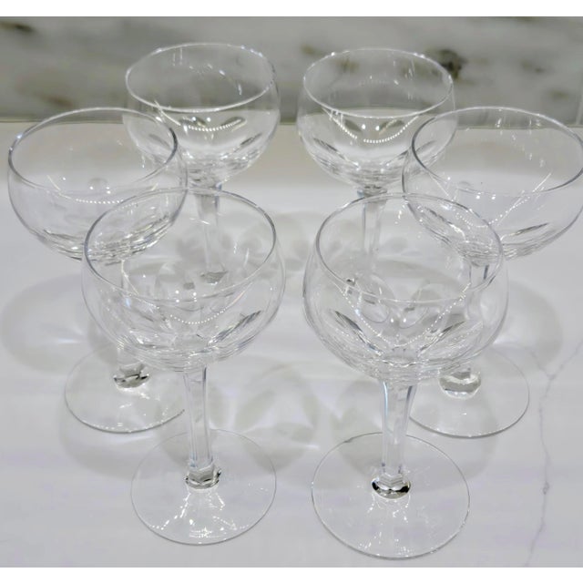 Mid-Century Modern Vintage Hoya Crystal Japan Cut Crystal Wine Glasses – Set of 6 with Original Satin Case For Sale - Image 3 of 10