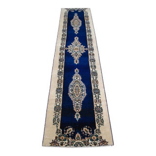 Hand-Knotted Runner Rug Navy Blue Rustik Hallway Decor Oushak Rug 3x11 Ft Approx For Sale