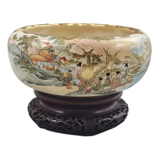 Meiji Japanese Satsuma Centrepiece Bowl by Master Shizan For Sale
