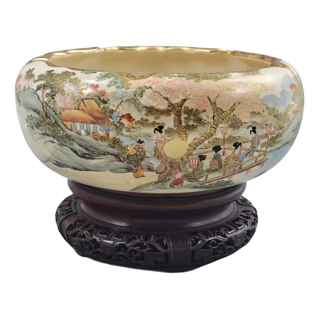 Meiji Japanese Satsuma Centrepiece Bowl by Master Shizan For Sale