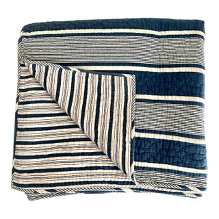 French Ticking Striped Reversible Quilt Coverlet For Sale