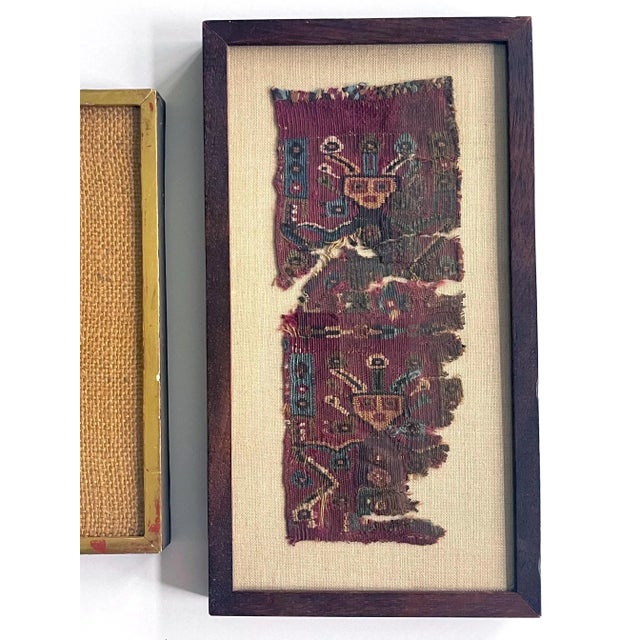 Antique Framed Pre-Columbian Textile Fragment Chancay Culture Peru - Set of 2 For Sale - Image 4 of 11