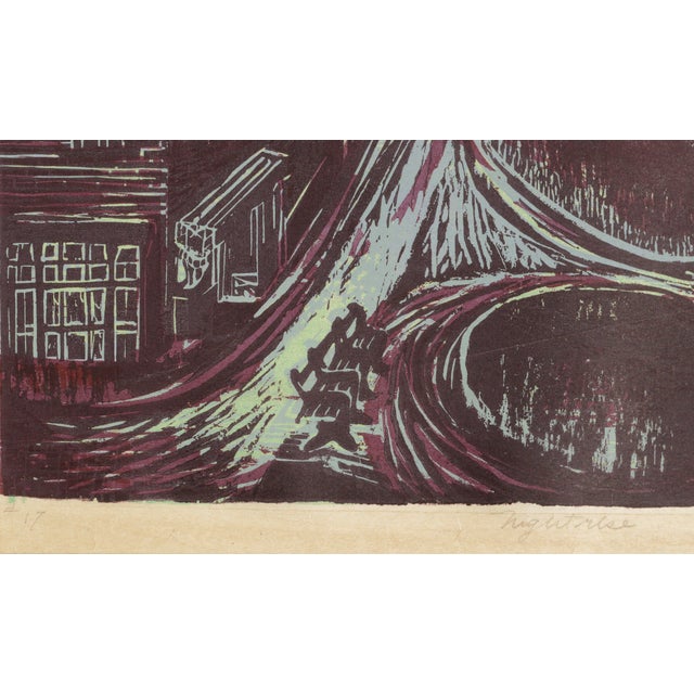 1930s 1930s "Nightrise" Public Works Art Color Woodcut by Ruth Chaney For Sale - Image 5 of 8