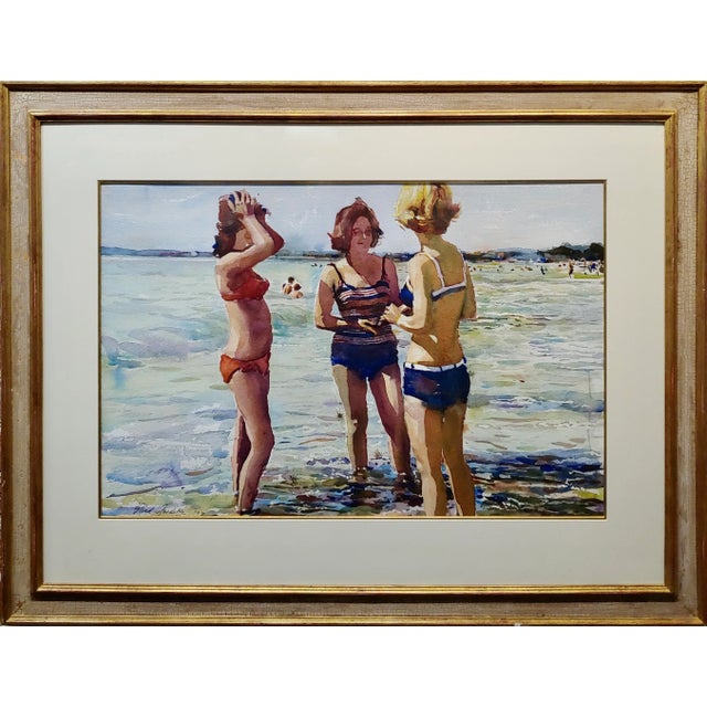 Blue Shirl Herbert Goedike -Girls at the Beach in Summer 1999 -Painting For Sale - Image 8 of 8