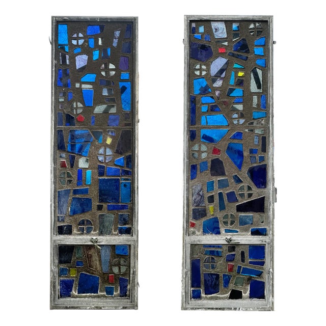 Mid Century Stained Glass Windows - A Pair For Sale