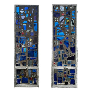 Stained Glass Windows - Mid Century - A Pair For Sale
