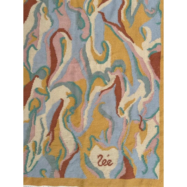 Pretty midcentury French tapestry by Pauline Nee creation with signature woven with design, and nice colours, entirely...