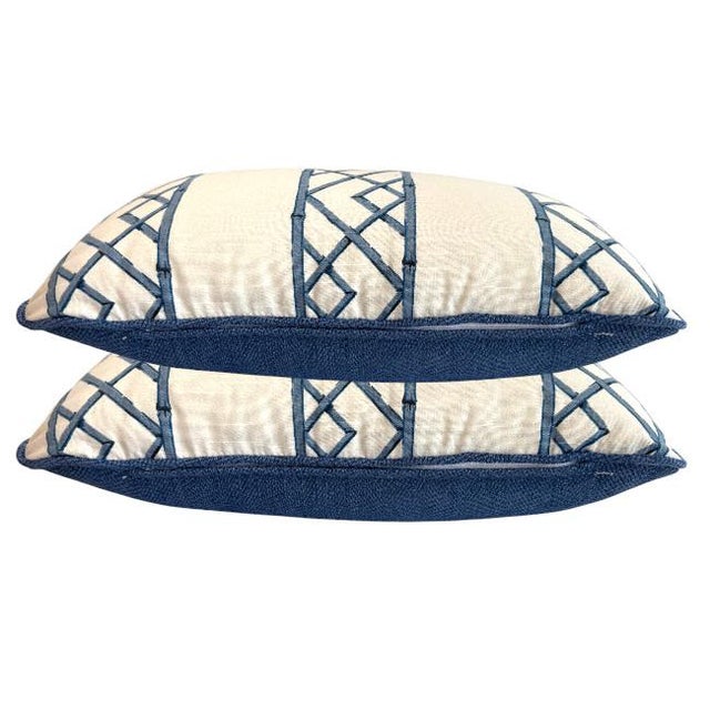 Textile Pair of Kravet Lattice Lumbar Pillows For Sale - Image 7 of 7