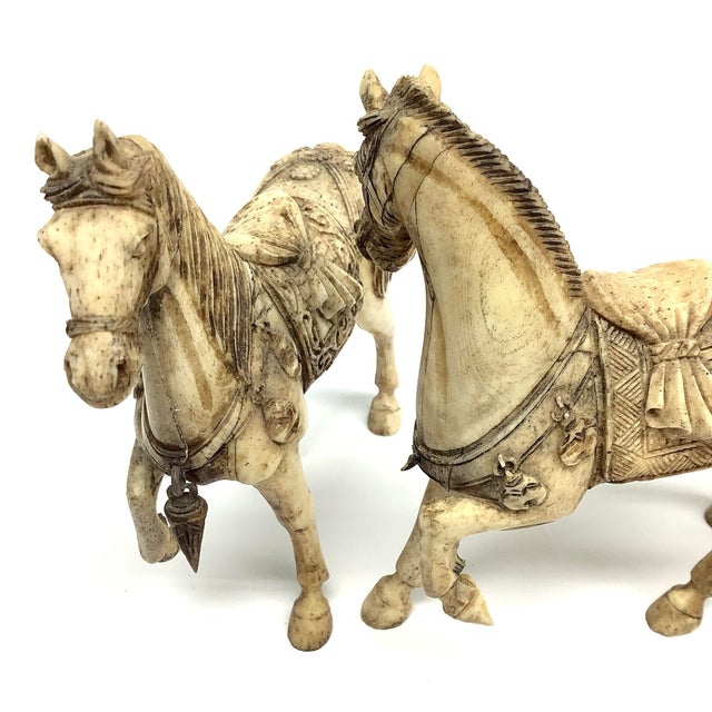 Tessellated Bone Hand Carved Tang Horses a Pair For Sale - Image 4 of 12
