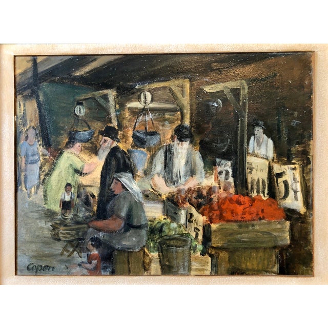 Realism Judaica Market Scene, Shuk, European Hasidic Rabbi Oil Painting, c.1930s For Sale - Image 3 of 10