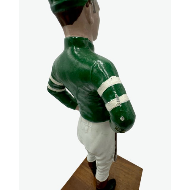 Mid 20th Century Vintage Equestrian Green Jockey Bookend Statue 13"h For Sale - Image 5 of 7
