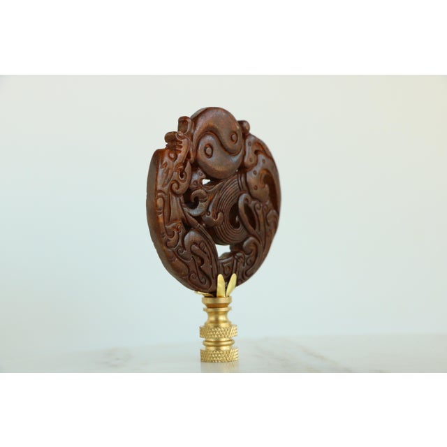 Chinese Taijitu Carved Stone Lamp Finial on Brass Hardware For Sale In Madison - Image 6 of 6
