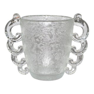 1930 Art Deco Pierre d'Avesn Etched Fine Art Glass Vase Four Handles Daum France For Sale