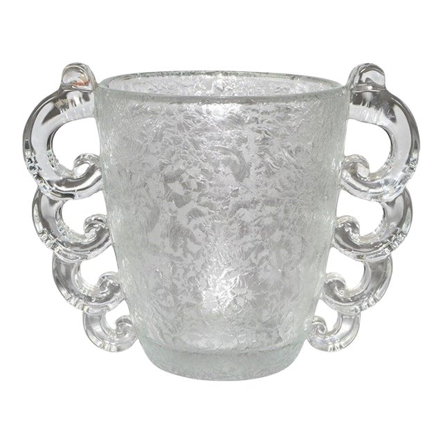 1930 Art Deco Pierre d'Avesn Etched Fine Art Glass Vase Four Handles Daum France For Sale