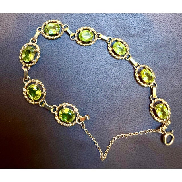 8 Carat Genuine Natural Peridot Tennis Bracelet 14 Karat Yellow Gold 14.7 Gram For Sale - Image 4 of 8