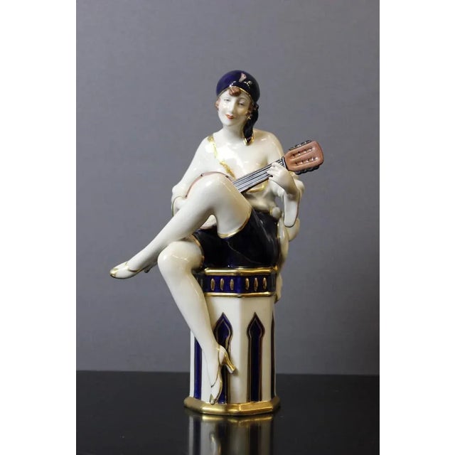 Art Deco Mandolin Player in Porcelain from Royal Dux, 1930s For Sale - Image 11 of 11