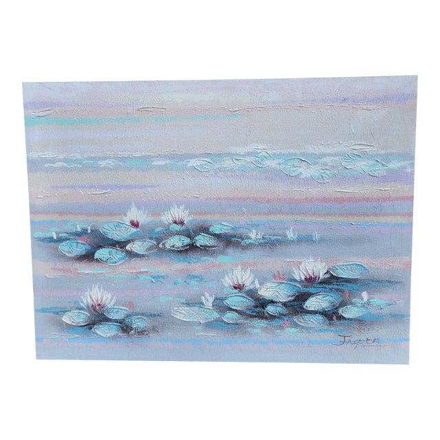 Vintage Windsor Art Textured Lily Pond Landscape Painting For Sale