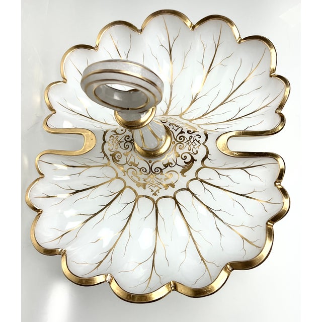 19th Century French Gilded Opalescent White Glass Fruit Bowl For Sale - Image 4 of 7