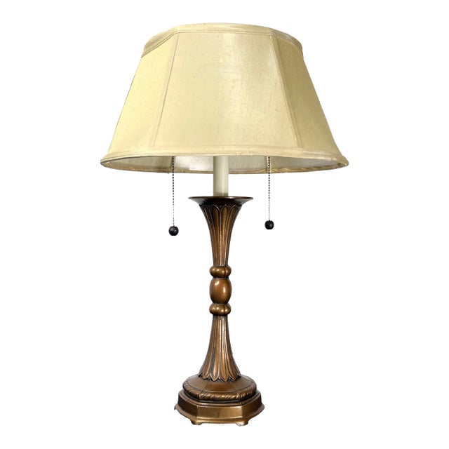1970s Neoclassical Stiffel American Bronze Column Lamp - Dual Light Pull Chain For Sale