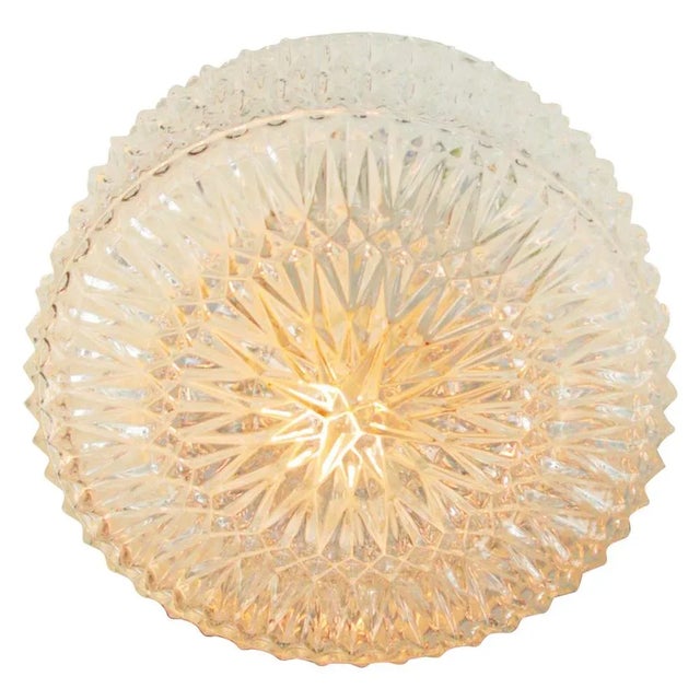 Mid-Century Round Clear Glass Flush Mount For Sale - Image 4 of 10