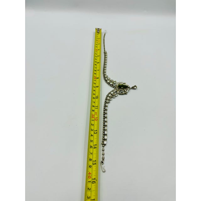 1940s Fantastic Peridot-Green Hobé Rhinestone Empire Necklace and Earrings Set For Sale - Image 11 of 11