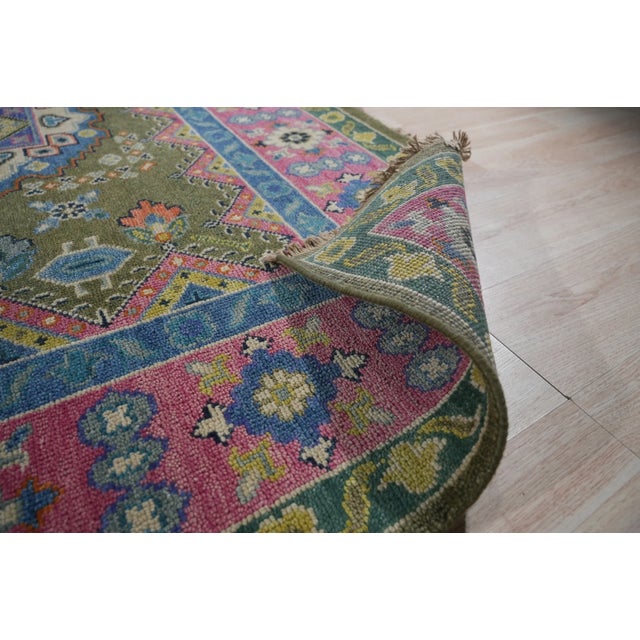 Olive 8x10 Penelope Kazak Green Geometric Modern Hand Knotted Wool Carpet Rug For Sale - Image 8 of 10