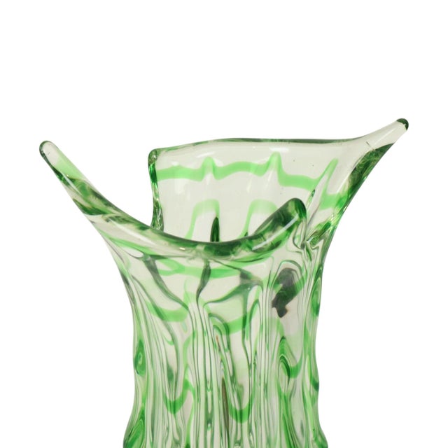 Large and impressive green glass vase in the style of Dino Martens, a high-quality 1960s design object. Very heavy, high-...