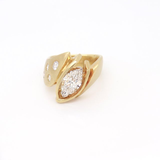 Late 20th Century Modernist 18k Gold & 2.22 CTW Marquise Brilliant Cut Diamond Signet Style Ring For Sale - Image 5 of 12