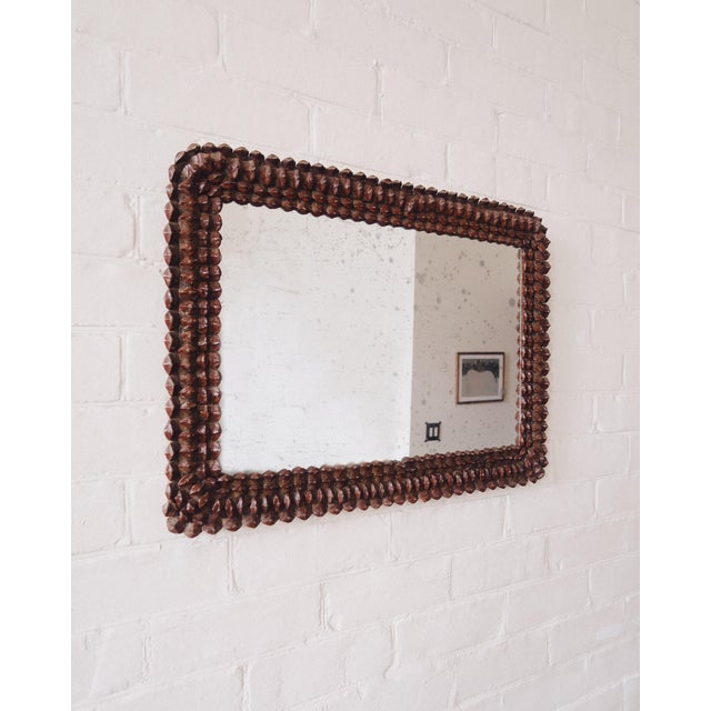 Early 19th Century Pinecone Frame Mirror, Tramp Art Style With Antique Glass For Sale - Image 5 of 7
