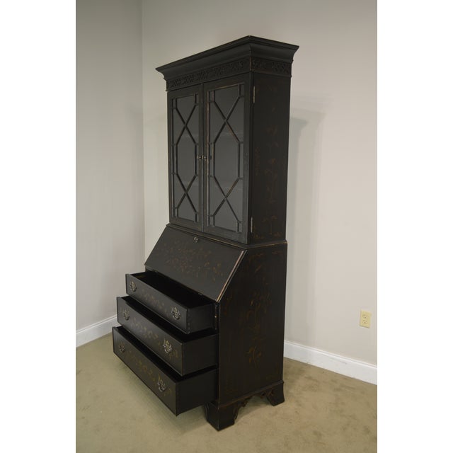 Ethan Allen Black Paint Decorated Chippendale Style Secretary Desk Chairish