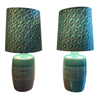 Ceramic Table Lamps/Fortuny Shades - a Pair For Sale