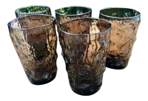 Mid Century Modern Brutalist Smoke Glass Icicle Juice Glasses - Set of 5