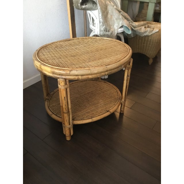 Gold Mid 20th Century Mid-Century Rattan and Wicker Oval Side Table For Sale - Image 8 of 13