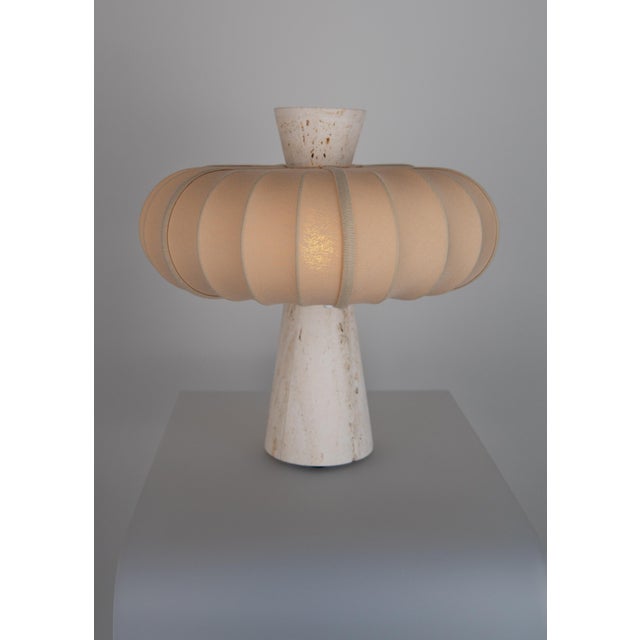 Honed Raw Travertine and Sand Cotton Table Lamp by ZAVADSKI, in New conditions. Designed from 2000 European Plug (up to...
