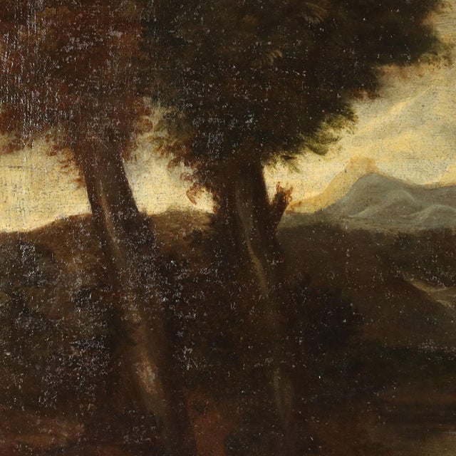 Italian School Artist, Landscape Painting with Buildings and Bathers, 18th Century, Oil Painting on Canvas, Framed For Sale - Image 9 of 13