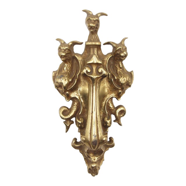 Vintage Victorian Cerberus Brass Door Knocker For Sale
