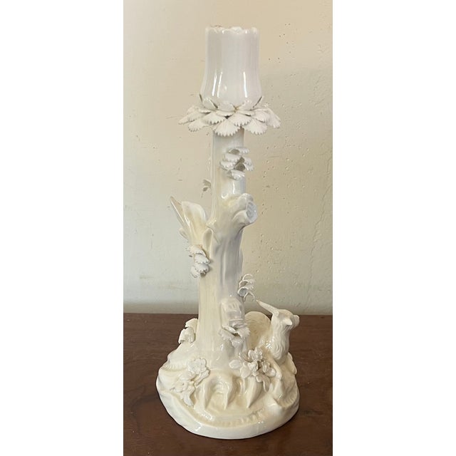 Antique 18th Century Derby Porcelain Blanc De Chine Candlestick Holder Faux Bois Tree Form Stem With a Goat For Sale In New York - Image 6 of 17
