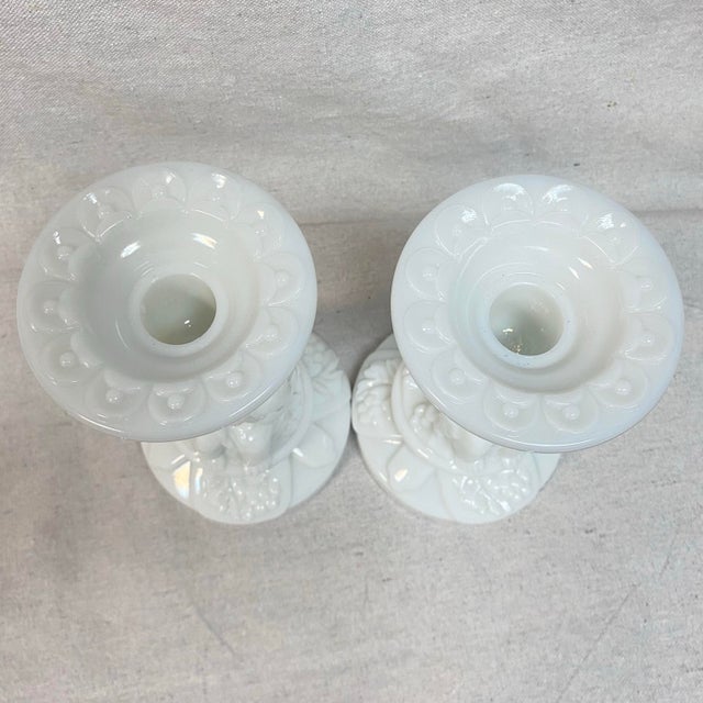 Cherub Milk Glass Candle Stick Holders - A Pair For Sale - Image 4 of 8