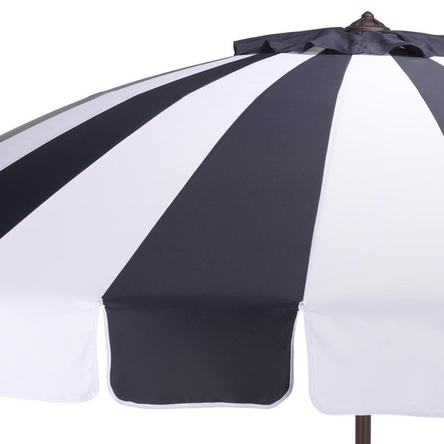 Spritely Home Buti 9 Ft Crank Umbrella, Navy Cabana Stripe/Brown Pole For Sale - Image 4 of 9