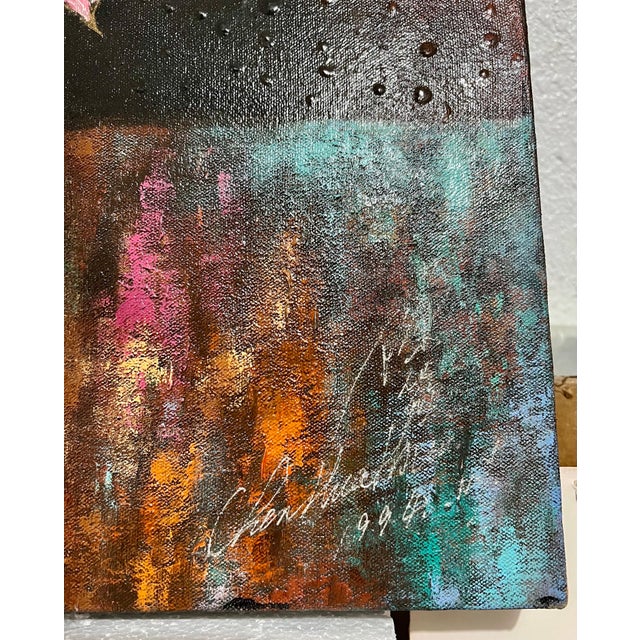 Unknown, Chinese Large Modernist Color Painting Asian Dragon Vase, Flowers Textured Paint For Sale - Image 9 of 11