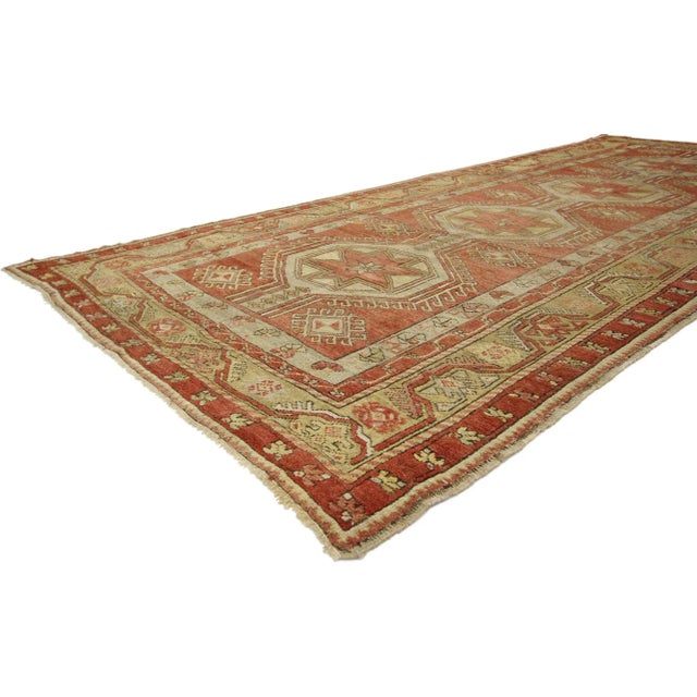 Vintage Turkish Oushak Gallery Rug, Wide Hallway Runner 05'05 x 12'10. This vintage Turkish Oushak carpet runner...