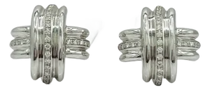 Mid 20th Century White Round Diamond X Earrings in 18k White Gold - 2 Pieces