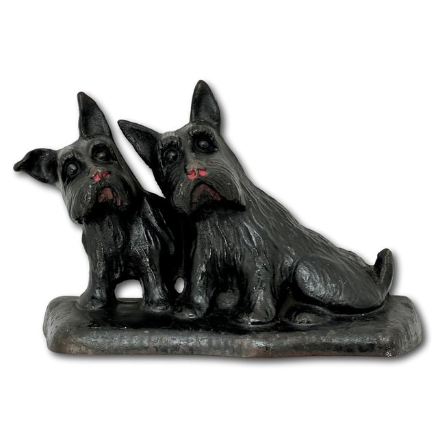 Vintage 1930s American Twin Scotties "Listen" Cast Iron Dog Doorstop Made for the Texaco Oil Co. For Sale In Boston - Image 6 of 12