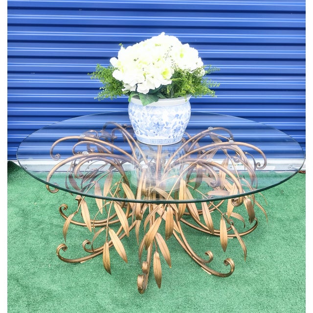 Vintage Huge Hollywood Regency Italian Metal Leaf Antique Gold Glass Top Coffee Table Chairish