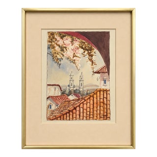 Vintage Mid-Century Mexican Watercolor Painting – Taxco Landscape, Signed Romero Gonzalez For Sale